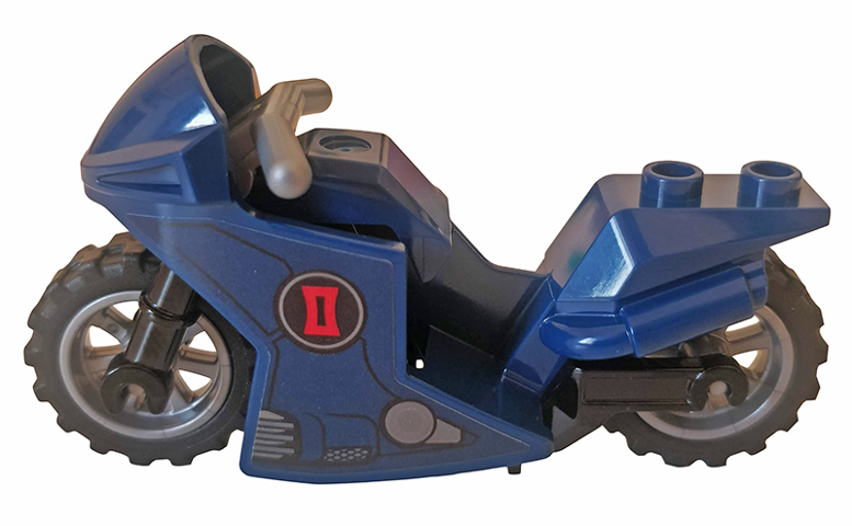Lego Motorcycle Sport Bike with Black Frame, Flat Silver Wheels and Handlebars with Red Black Widow Logo Pattern on Both Sides (Stickers) - Set 76162