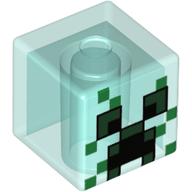 Lego Minifig Head Special, Cube with Charged Creeper Face Print / Trans-Light Blue