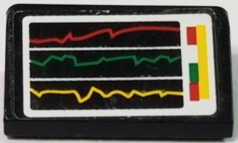 Lego Slope 30 1 x 2 x 2/3 with Red, Green and Yellow Line Graphs and Buttons on White Background Pattern (Sticker) - Set 8185