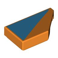Lego Tile 1 x 2 with Stud Notch Right with Medium Azure Triangle Print / Orange