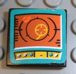 Lego Tile 2 x 2 with Orange Screen on Turquoise Background Pattern (Sticker) - Set 8257
