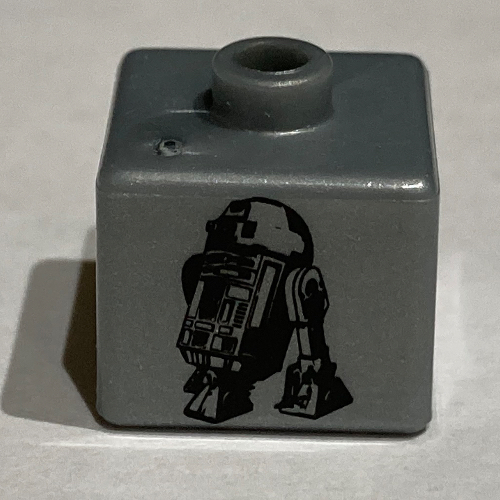 Lego Pen Bead, Square with R2-D2 Print / Dark Gray