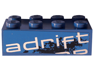 Lego Brick 2 x 4 with 'adrift' Top Half Pattern Model Left Side (Sticker) - Set 8151 / Blue