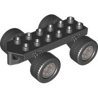 Lego Duplo Car Base 2 x 6 with Four Black Wheels and Flat Silver Hubs