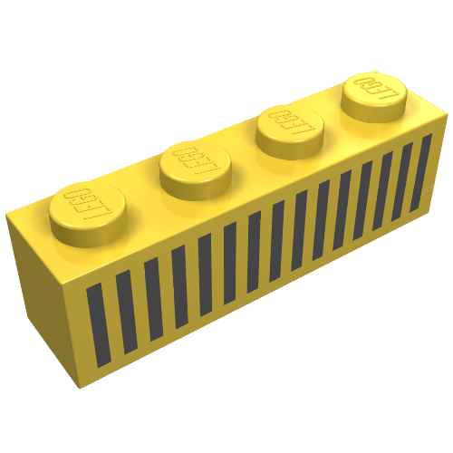 Lego Brick 1 x 4 with Bottom Tubes, Lowered Center Cross Support with Black 15 Bars Grill Print / Yellow
