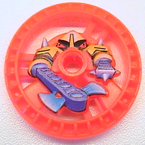 Lego Technic Disc 5 x 5 Notched, Axer Print / Trans-Neon Orange