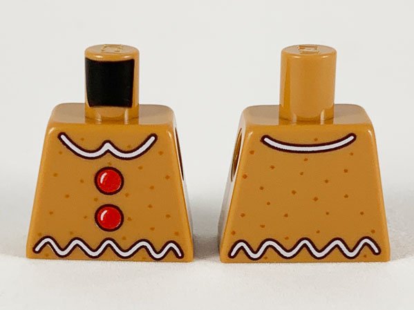 Lego Torso White Icing and Red Buttons Pattern / Medium Nougat