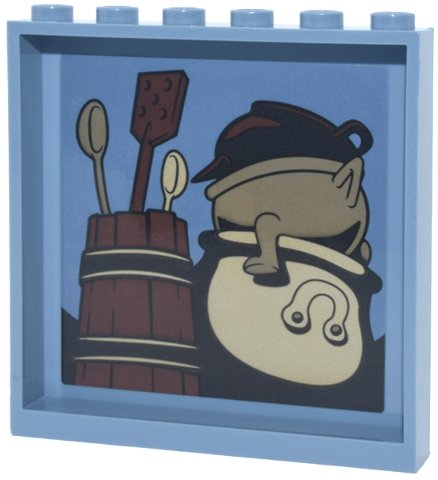 Lego Panel 1 x 6 x 5 with Reddish Brown Barrel and Spatula, Tan and Dark Tan Cauldrons and Spoons Pattern (Sticker) - Set 76471