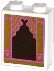 Lego Brick 1 x 2 x 2 with Inside Stud Holder with Mirror with Dark Pink and Gold Frame and 2 Hearts Pattern (Sticker) - Set 41060