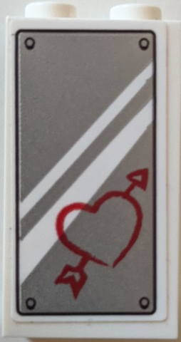 Lego Panel 1 x 2 x 3 with Side Supports - Hollow Studs with Mirror with White Stripes and Red Heart with Arrow Pattern (Sticker) - Set 60246
