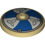 Lego Dish 4 x 4 Inverted [Radar] with Viking Shield Blue / White Sections and Silver Ornament Print