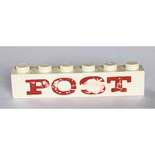 Lego Brick 1 x 6 with 'POST' Thick Wide Red Print / White