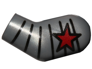 Lego Arm, Left with Red Star and Black Stripes Pattern (Winter Soldier) / Flat Silver