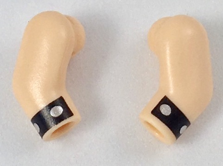 Lego Arm, (Matching Left and Right) Pair with Black Cuffs with Silver Dots Pattern / Light Nougat