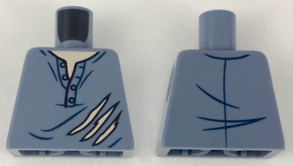 Lego Torso Torn Henley Shirt with Light Nougat Neck Pattern / Sand Blue