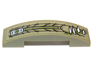 Lego Slope, Curved 4 x 1 x 2/3 Double with Scales, Teeth and Lime Line Pattern Model Right Side (Sticker) - Set 70006