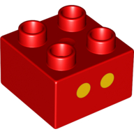 Lego Duplo Brick 2 x 2 with 2 Yellow Dots Print / Red