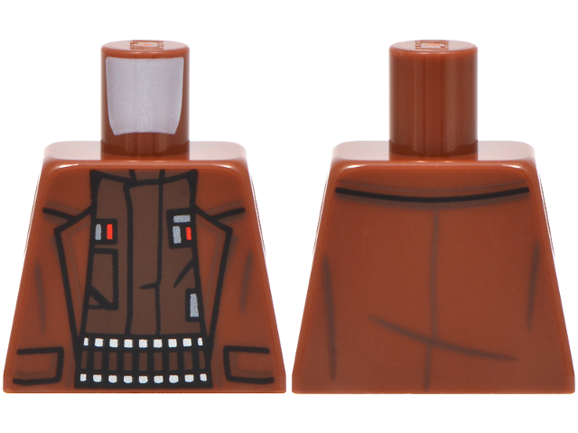Lego Torso Jacket Open over Dark Brown Shirt with Red and Dark Silver Insignia, Ammunition Belt Pattern / Reddish Brown