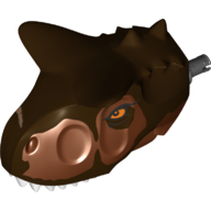 Lego Animal Body Part, Dinosaur, Carnotaurus Head with Pin, White Teeth, Dark Brown Markings, Orange Eyes Print