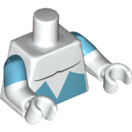 Lego Torso, Dual Molded Arms, Muscles with Medium Azure Angular Lower Panels Print, Medium Azure Sleeves Pattern, White Arms and Hands / White