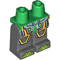 Lego Hips and Dark Bluish Gray Legs with Lime Armor and Orange and Yellow Circuitry, Lime Hexagonal Knee Pads and Lime Boots Print / Green