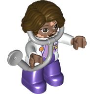 Lego Duplo Figure with Hair Side Parted Dark Brown, Dark Purple Legs, White Top, White Arms, Attached Stethoscope (Medic)