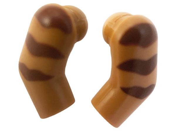 Lego Arm, (Matching Left and Right) Pair with Reddish Brown Stripes Pattern / Medium Nougat