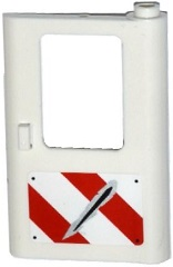 Lego Door 1 x 4 x 5 Train Right, Thin Support at Bottom with Rivets, Red and White Danger Stripes and Claw Scratch Mark Pattern (Sticker) - Set 75917