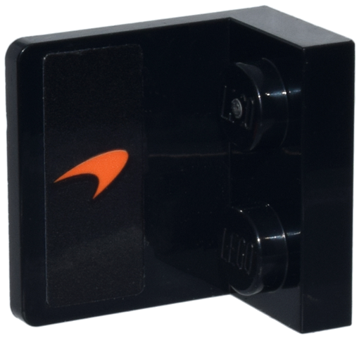 Lego Bracket 1 x 2 - 2 x 2 Inverted with Orange McLaren Logo Pattern Model Left Side (Sticker) - Set 77251
