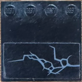 Lego Tile, Modified 4 x 4 with Studs on Edge with Dark Bluish Gray Cracks Pattern Model Left Side (Sticker) - Set 76057