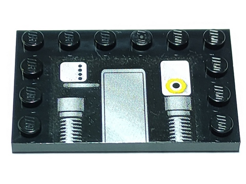 Lego Tile, Modified 4 x 6 with Studs on Edges with Mechanical Pattern (Sticker) - Set 8156 / Black