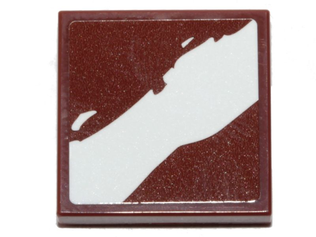 Lego Tile 2 x 2 with Rugged White Diagonal Stripe on Reddish Brown Background Pattern 2 (Sticker) - Set 75254