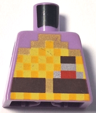 Lego Torso Pixelated Orange and Yellow Armor with Gold Trim, Flask, Dark Brown Belt with Buckle Pattern / Medium Lavender