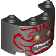 Lego Cylinder Half 2 x 4 x 2 with 1 x 2 Cutout with Face, Olive Green Eyes, Teeth with Fangs, Red Tribal Tattoo print / Black