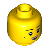 Lego Minifig Head Nya, Eyebrows, Beauty Mark, Dark Tan Lips, Open Mouth Smile / Scowl Print / Yellow