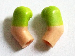 Lego Arm, (Matching Left and Right) Pair with Molded Lime Short Sleeves  Pattern / Light Nougat