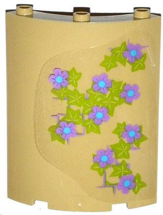 Lego Cylinder Quarter 4 x 4 x 6 with Lavender and Medium Blue Flowers, Leaves and Brick Wall Pattern on Right (Sticker) - Set 41051 / Tan