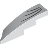 Lego Brick Wedged, Curved 1 x 4 with Stud Notch Right with Dark Bluish Grey Whiskers Print / White