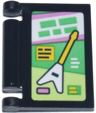 Lego Minifigure, Utensil Book Cover with Bright Green, Bright Pink, White and Yellowish Green Panels, Rectangles, Squares and Electric Guitar Pattern (Sticker) - Set 42670 / Black