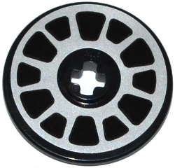 Lego Technic, Disk 3 x 3 with Silver Rim with 12 Spokes Pattern (Sticker) - Set 42047 / Black