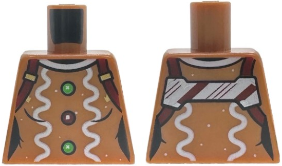 Lego Torso Female White Icing and Gingerbread Dots, Harness Straps with Candy Cane Stripes, Bright Green and Dark Red Buttons Pattern