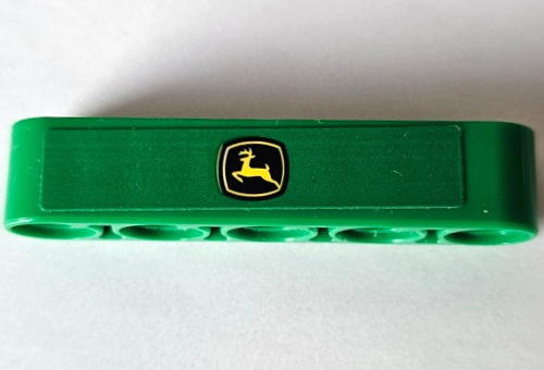 Lego Technic, Liftarm Thick 1 x 5 with John Deere Logo Pattern (Sticker) - Set 42168 / Green