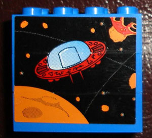 Lego Stickered Assembly 4 x 2 x 3 with UFO and Planets Pattern (Sticker) - Sets 4560 / 4561