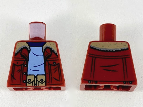 Lego Torso Jacket with Dark Tan Collar, Bright Light Blue Shirt and Dark Tan Utility Belt Pattern / Dark Red