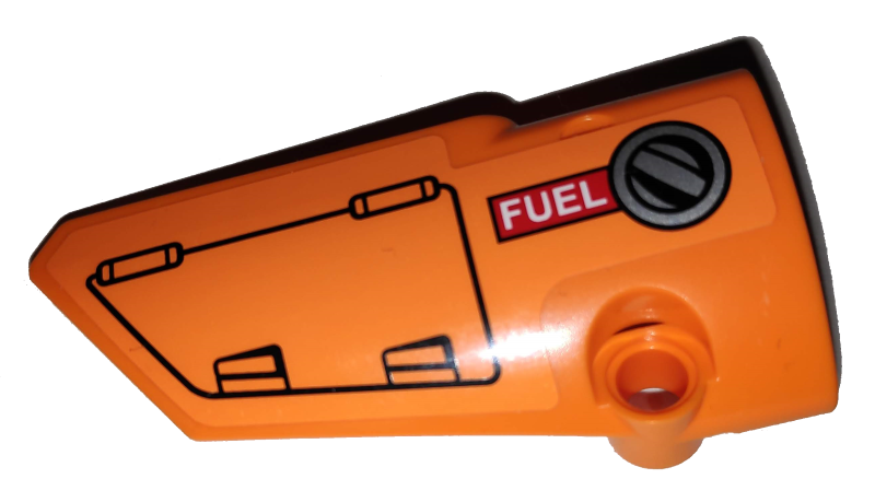 Lego Technic, Panel Fairing # 3 Small Smooth Long, Side A with Hatch and Fuel Filler Cap on Orange Background Pattern (Sticker) - Set 42038
