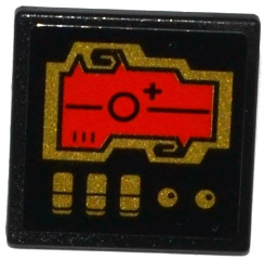 Lego Road Sign 2 x 2 Square with Open O Clip with Red Screen, 2 Gold Knobs and 3 Switches Pattern (Sticker) - Set 70738 / Black