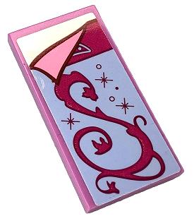 Lego Tile 2 x 4 with Bright Light Blue Blanket with Crown, Magenta Filigree and Sparkles, Folded Bright Pink Corner, White Bedsheet Pattern Model Left Side (Sticker) - Set 41152 / Medium Lavender