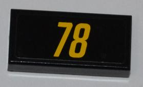 Lego Tile 1 x 2 with Yellow '78' on Black Background Pattern (Sticker) - Set 8126