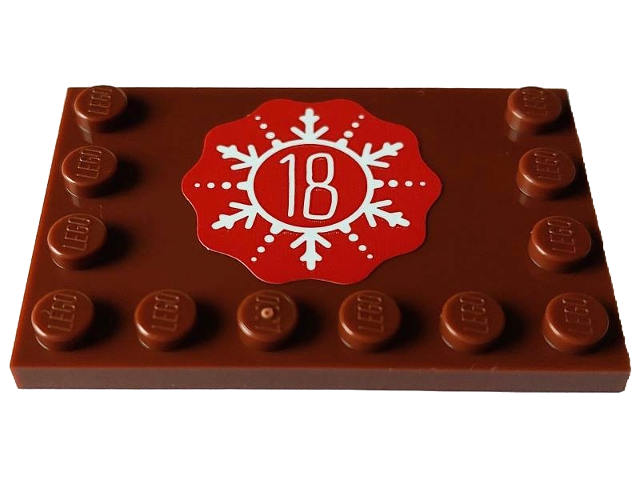 Lego Tile, Modified 4 x 6 with Studs on Edges with White Number 18 in Snowflake on Red Background Pattern (Sticker) - Set 4002023