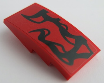 Lego Slope, Curved 4 x 2 with Thin Black Tendrils Pattern Model Right Side (Sticker) - Set 76199 / Red